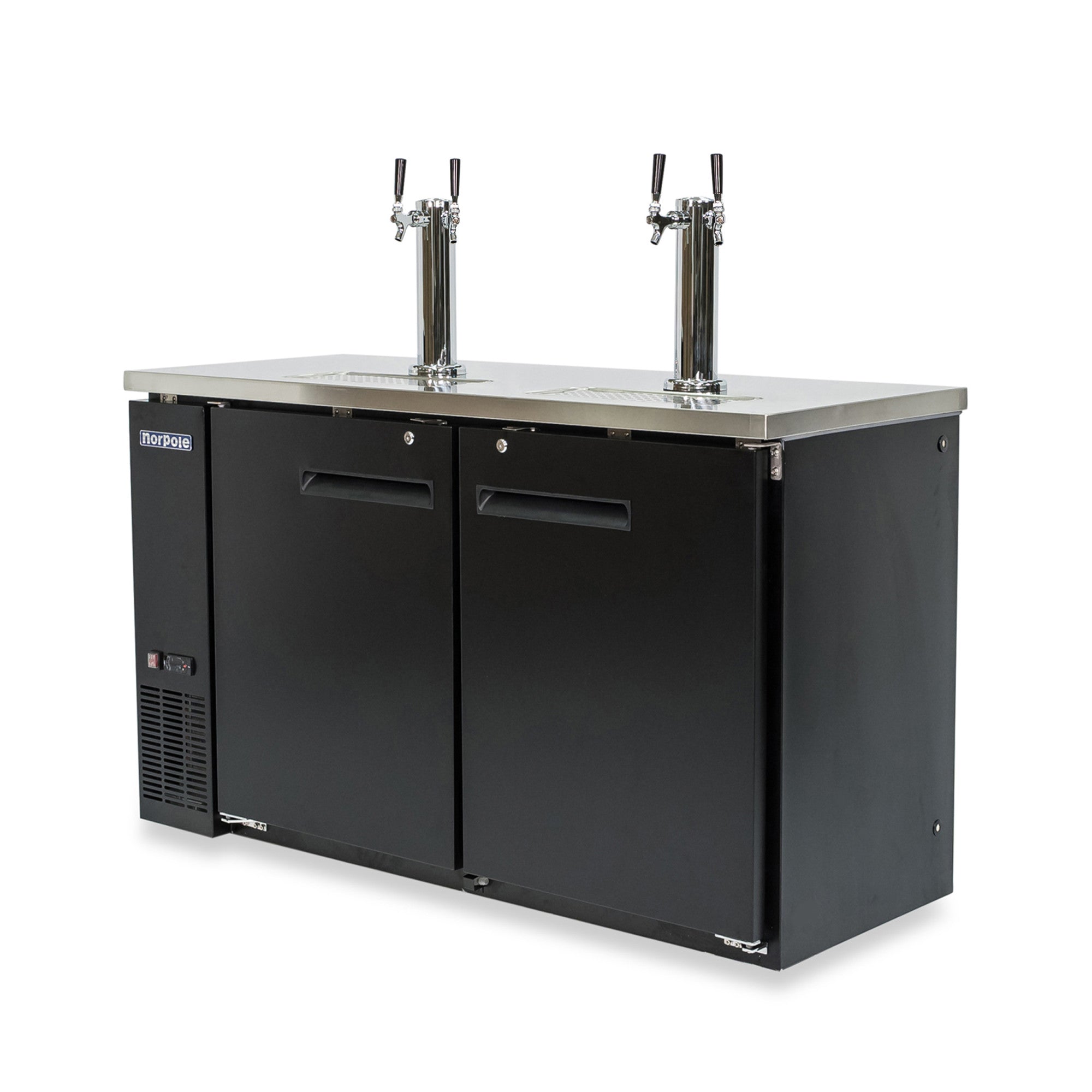 61 in. 16 cu. ft. 2 Door Direct Draw Beer kegerator Dispenser with Double Tap in Black