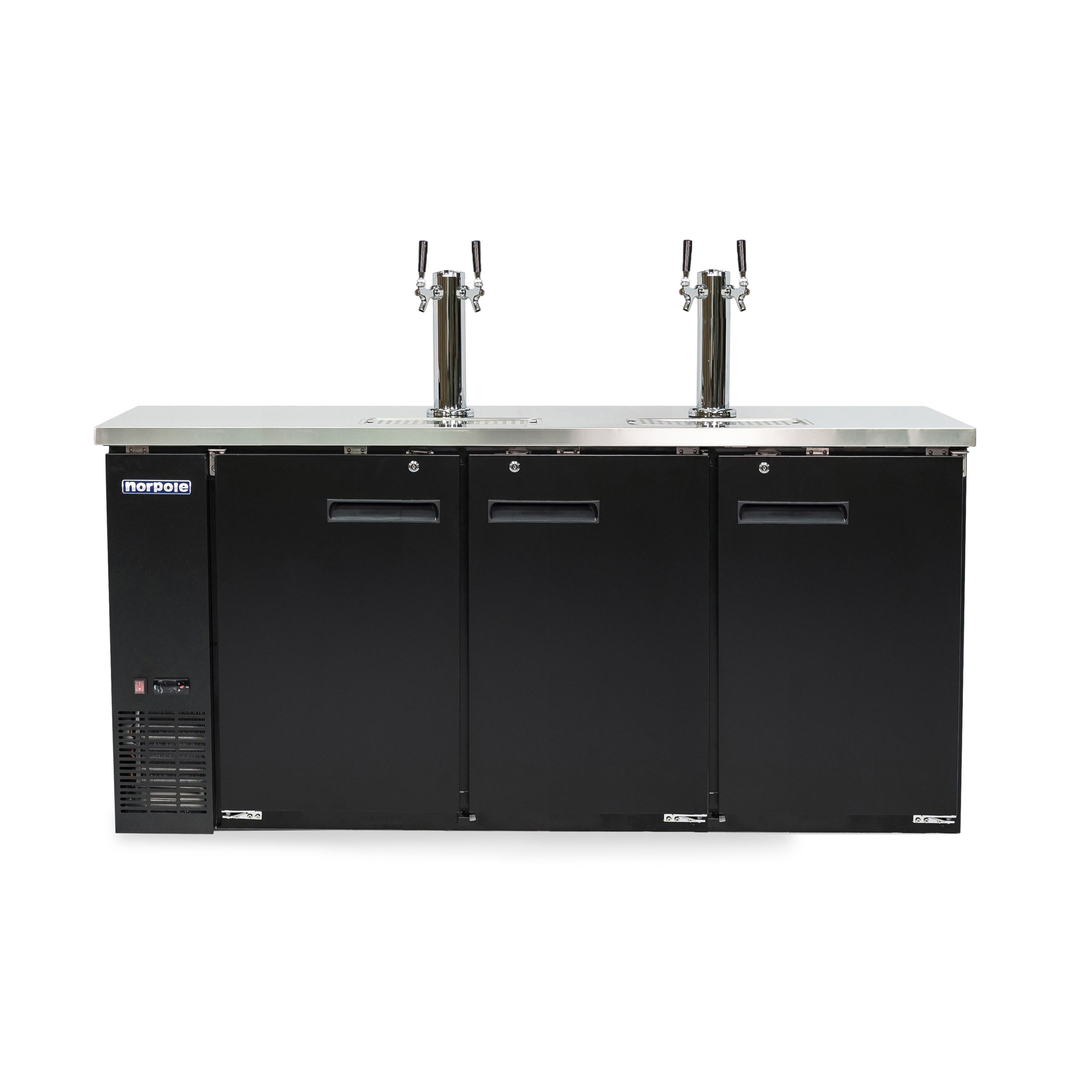 Three 1/2 Barrel Commercial Beer Keg Cooler, with 2 Direct Draw Taps in Black