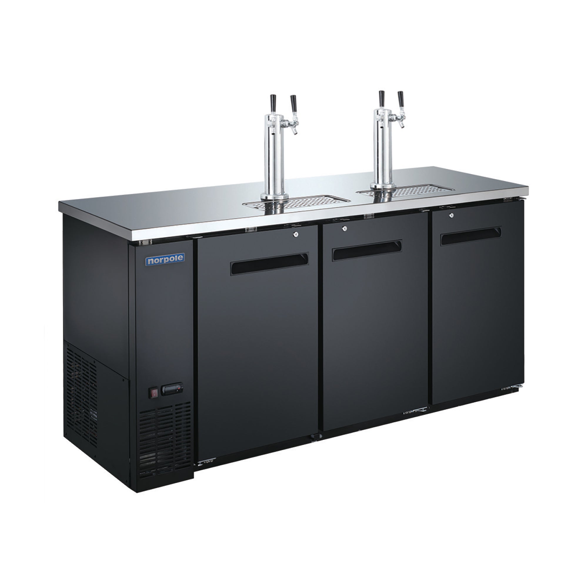 Three 1/2 Barrel Commercial Beer Keg Cooler, with 2 Direct Draw Taps in Black
