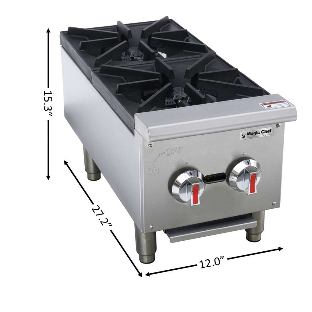 12 in. Commercial 2-Burner Countertop Hotplate in Stainless Steel