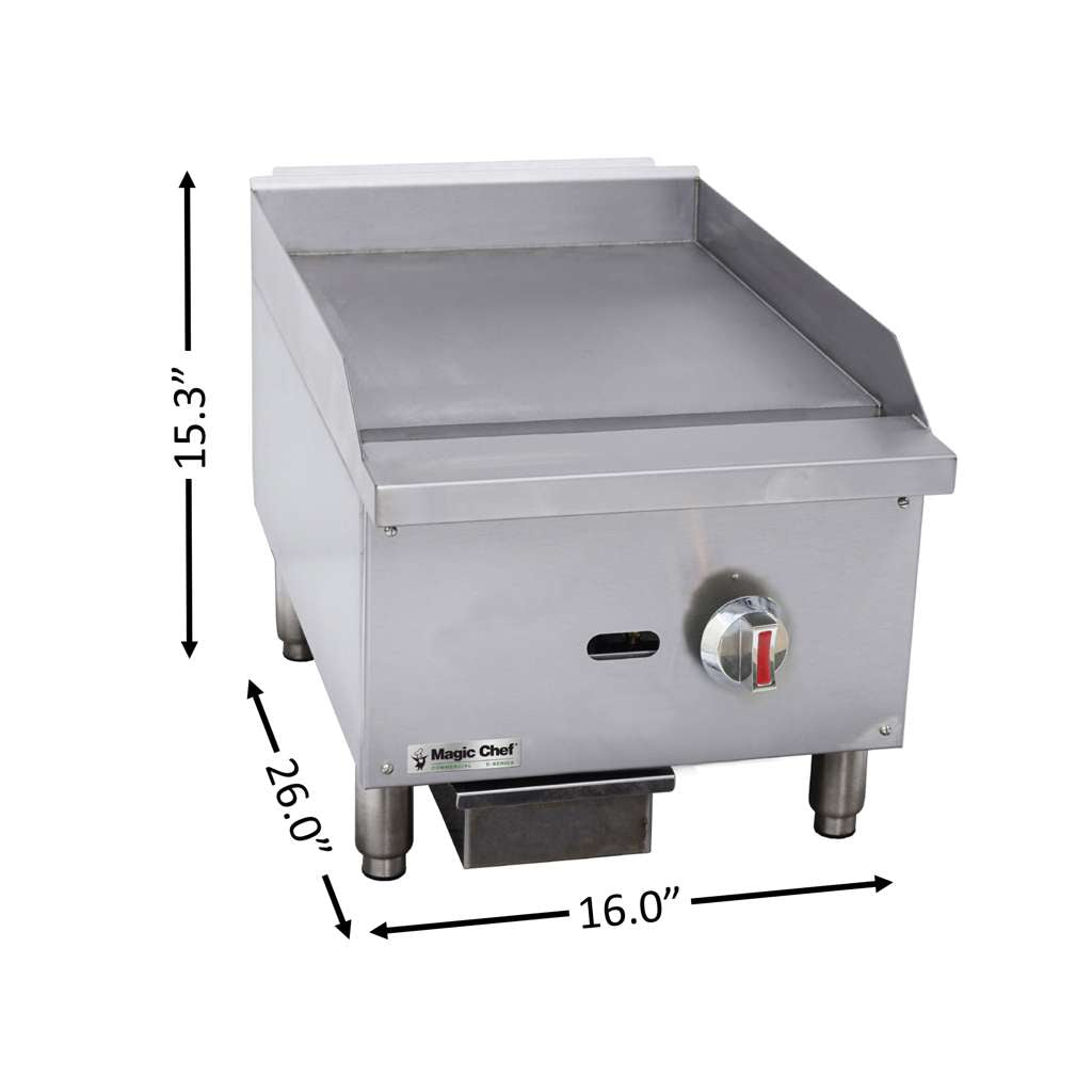 16 in. Commercial Thermostatic Countertop Gas Griddle in Stainless Steel