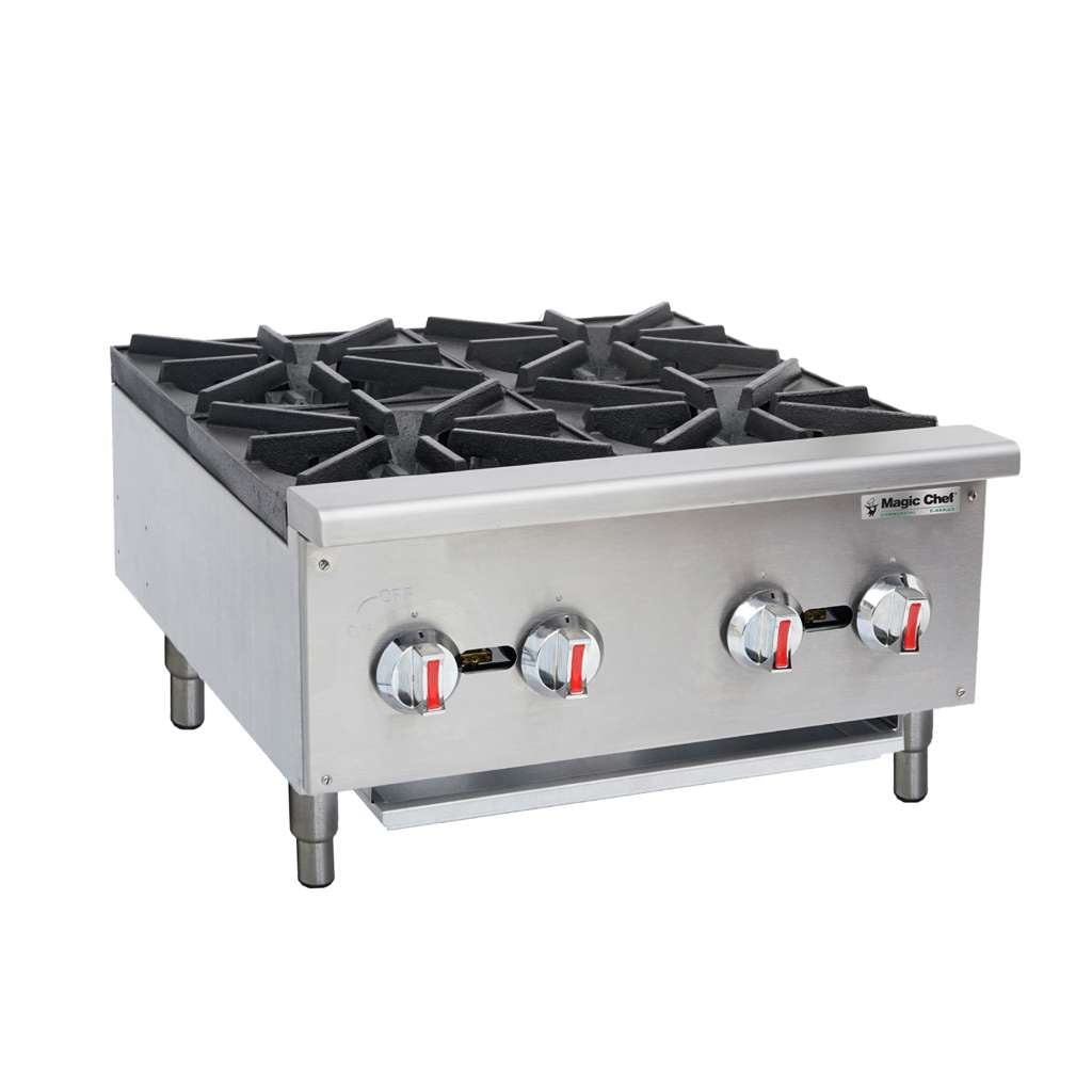 24 in. Commercial 4-Burner Countertop Gas Hotplate in Stainless Steel