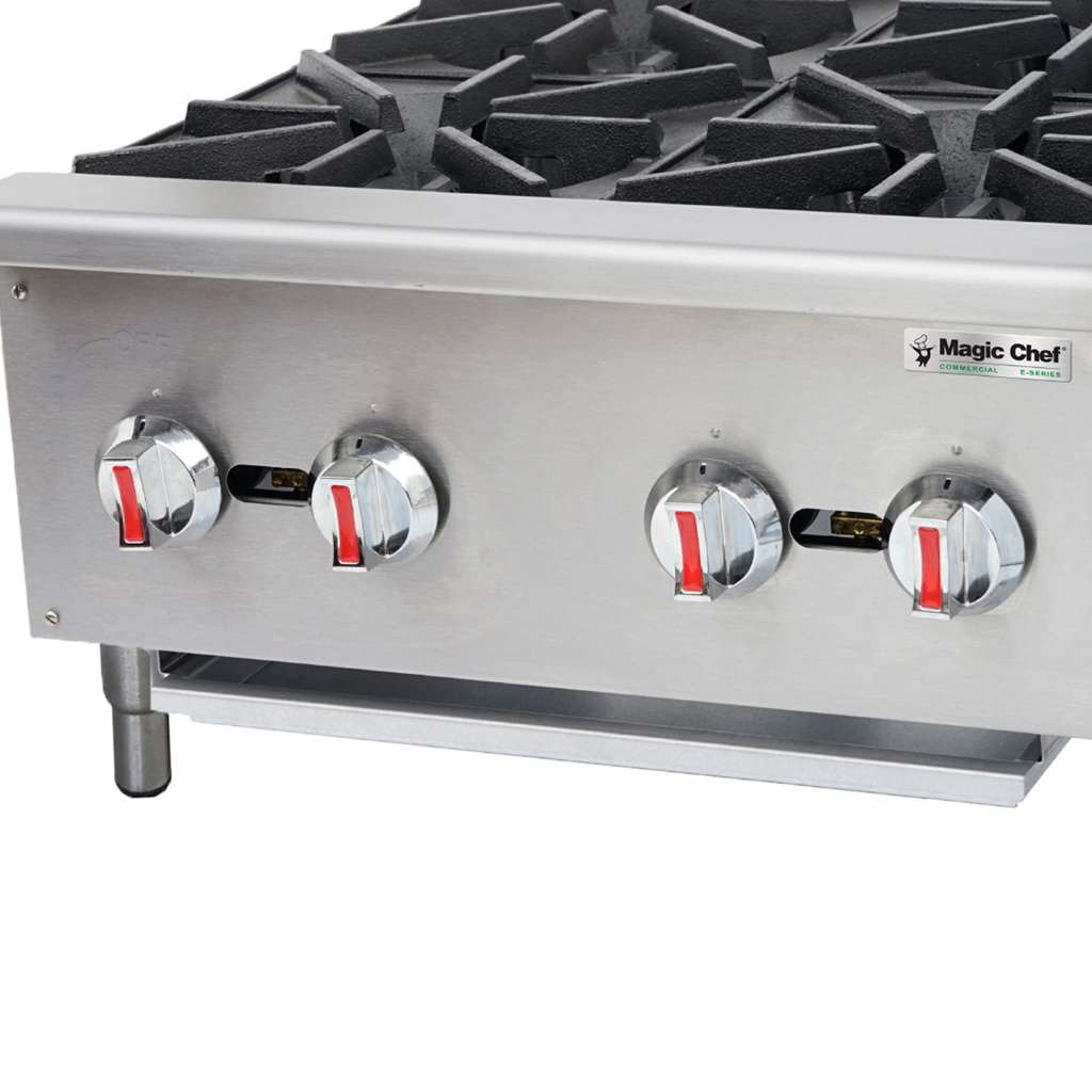 24 in. Commercial 4-Burner Countertop Gas Hotplate in Stainless Steel