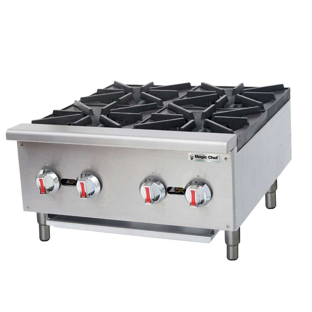 24 in. Commercial 4-Burner Countertop Gas Hotplate in Stainless Steel