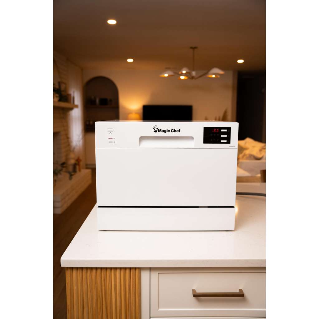 White Electronic Countertop 120-volt Dishwasher with 6-Cycles, 6 Place Settings Capacity
