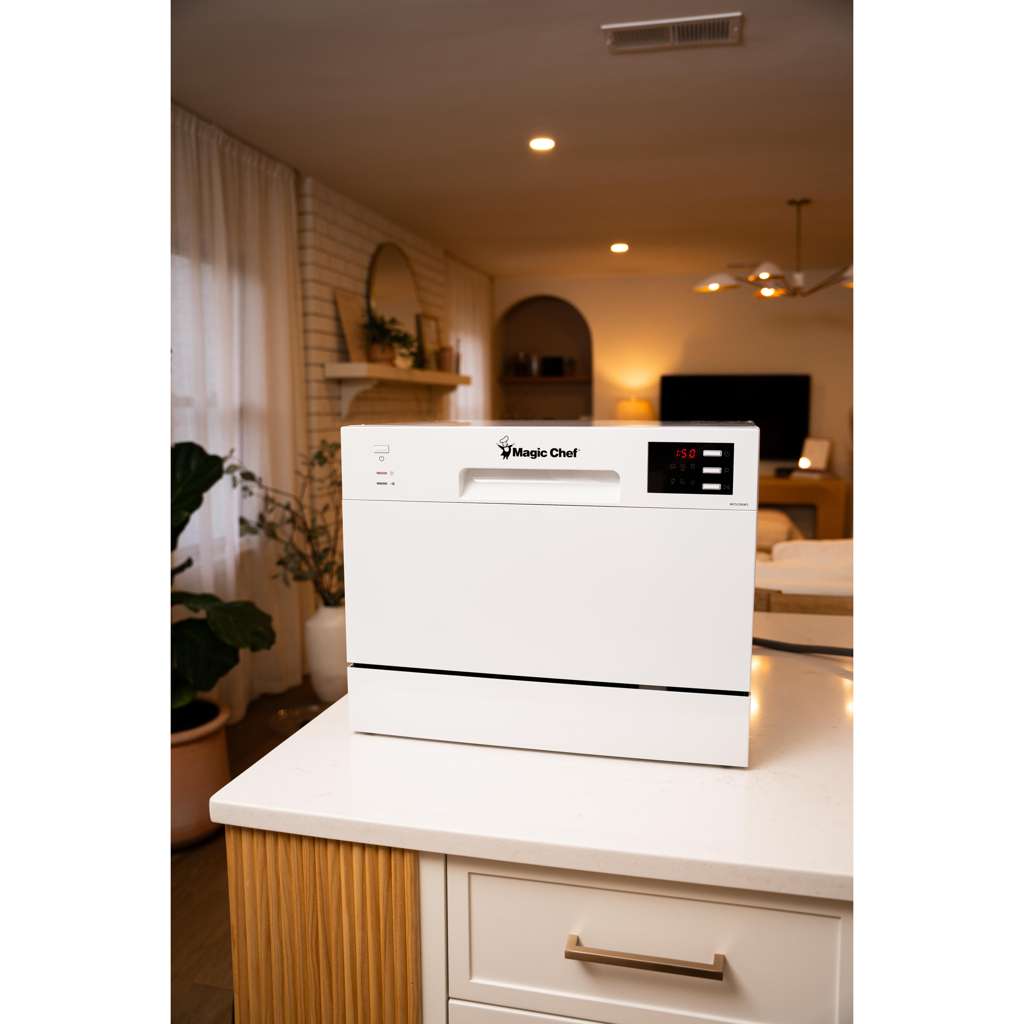White Electronic Countertop 120-volt Dishwasher with 6-Cycles, 6 Place Settings Capacity