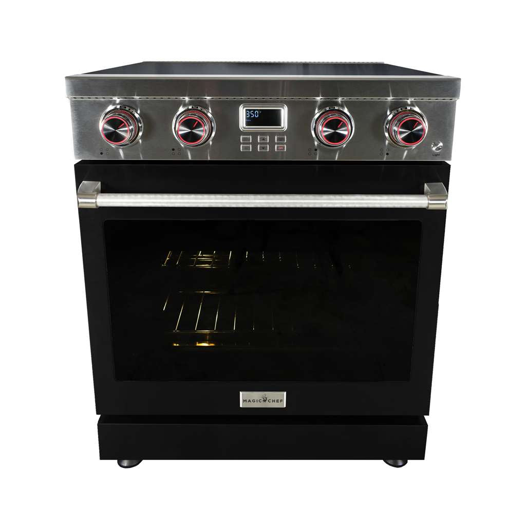 Pro-Style 30 in. 4-Element Slide-In Electric Range with Convection in Stainless with Black Door