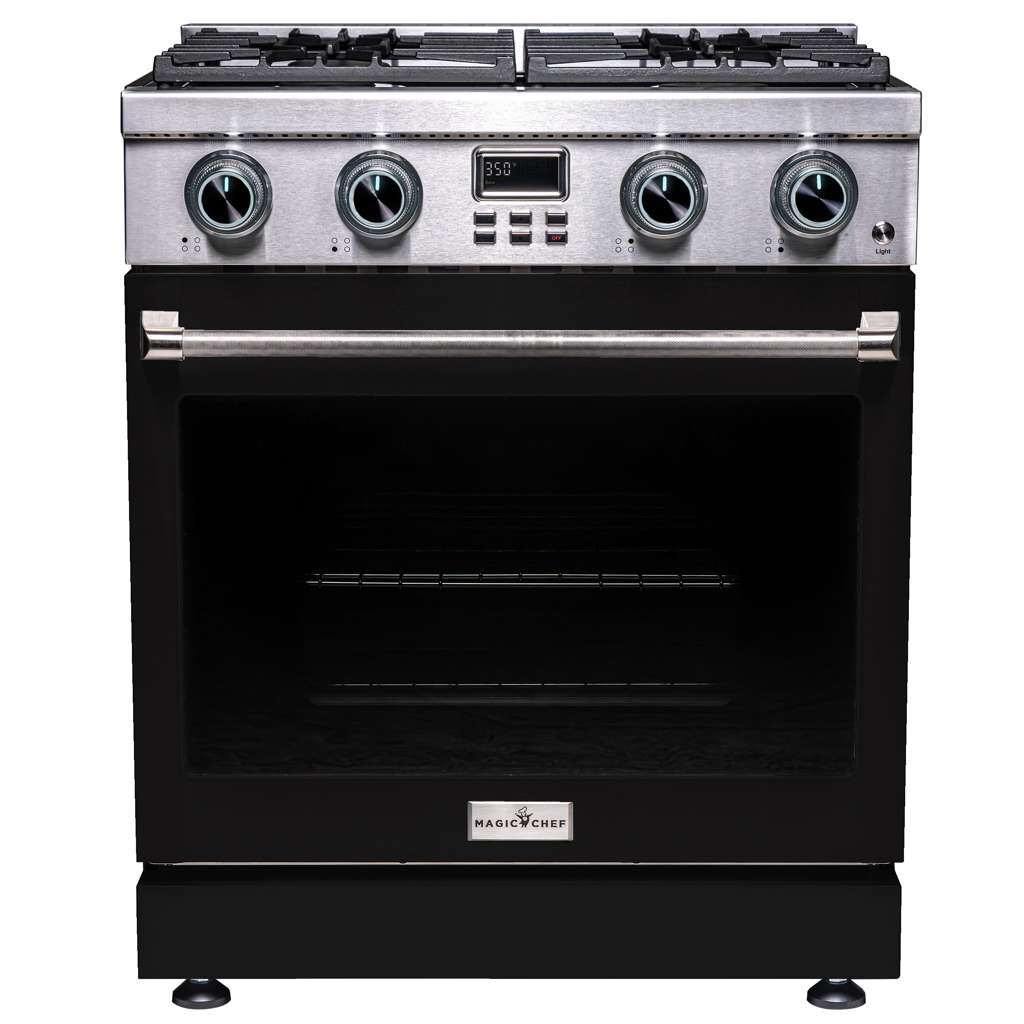 Pro-Style 30 in. 4-Element Slide-In Gas Range with Convection in Stainless with Black Door