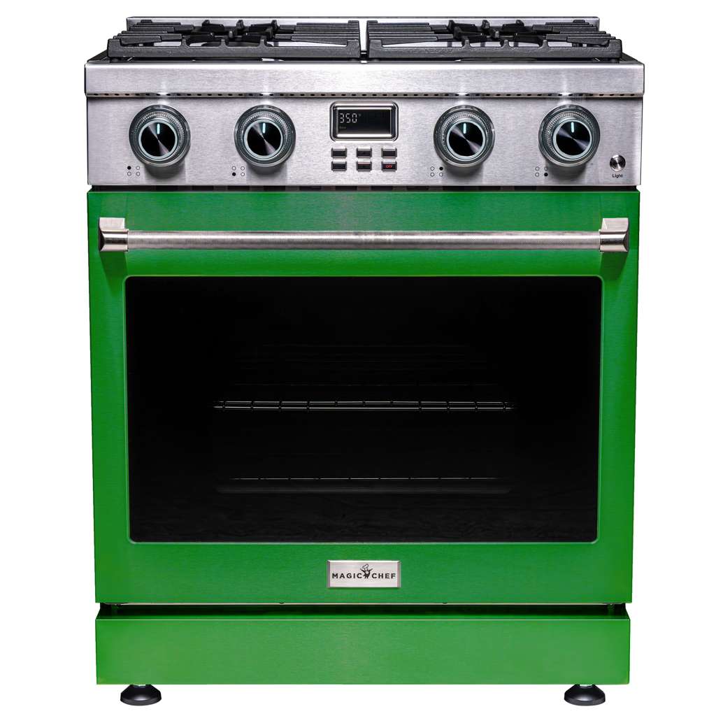 Pro-Style 30 in. 4-Element Slide-In Gas Range with Convection in Stainless with Green Door