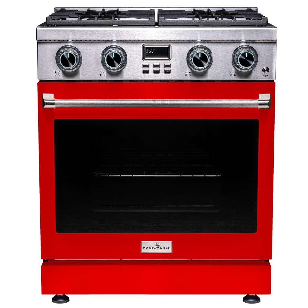 Pro-Style 30 in. 4-Element Slide-In Gas Range with Convection in Stainless with Red Door