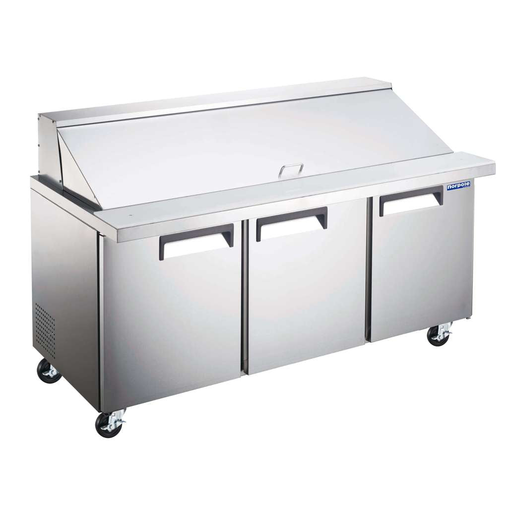 Commercial  70 in. 15 cu. ft. 3-Door Mega Top Prep Refrigerator Stainless