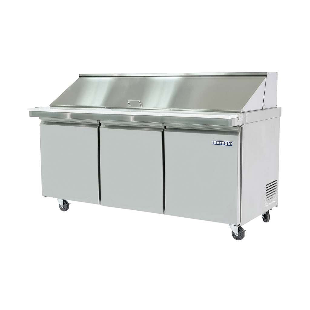 Commercial 70 in. 15.5 cu. ft. 3-Door Mega Top Sandwich-Salad Prep Table Steel