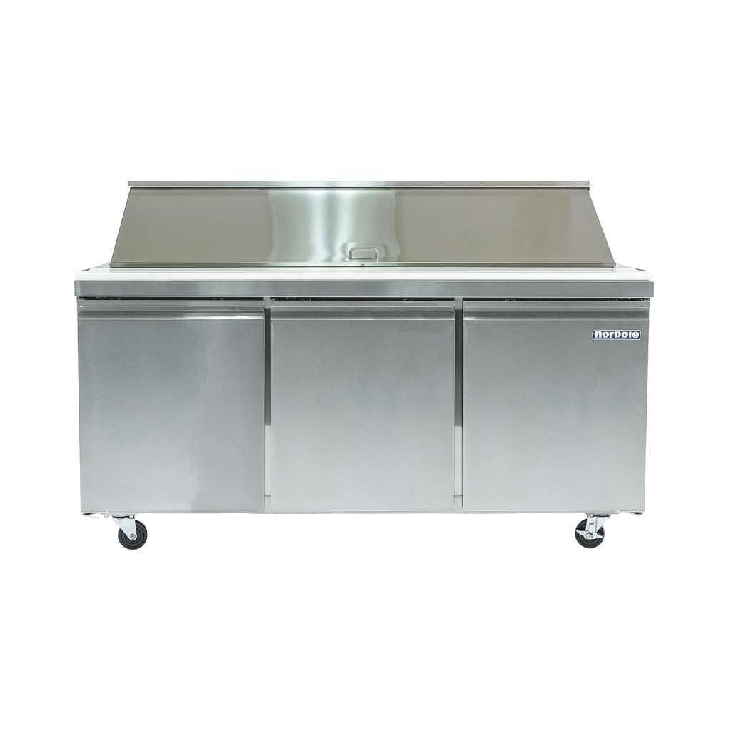 70 in. W 15.5 cu. ft. 3-Door Mega Top Sandwich-Salad Prep Table Stainless Steel