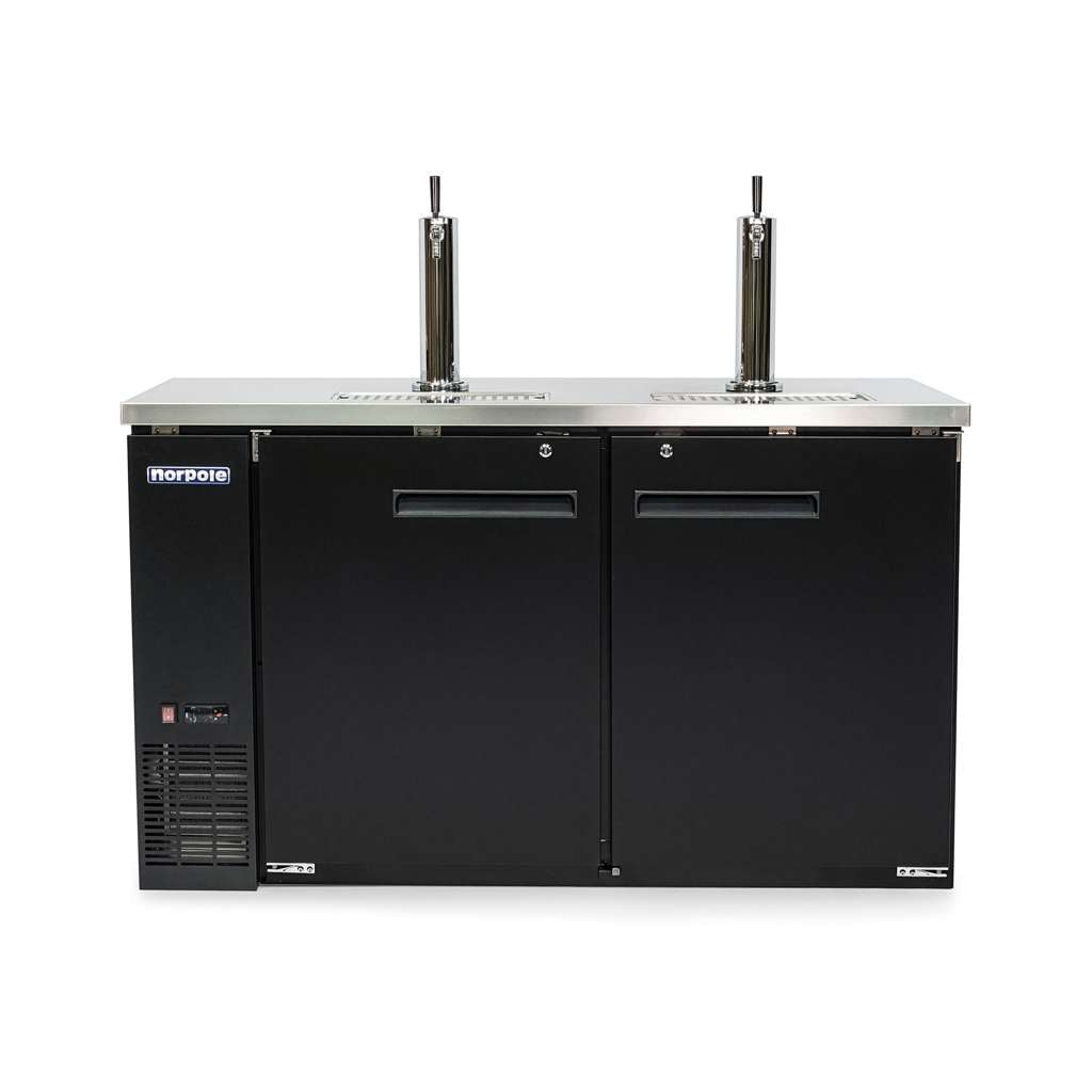 61 in. 16 cu. ft. 2 Door Direct Draw Beer kegerator Dispenser with Double Tap in Black