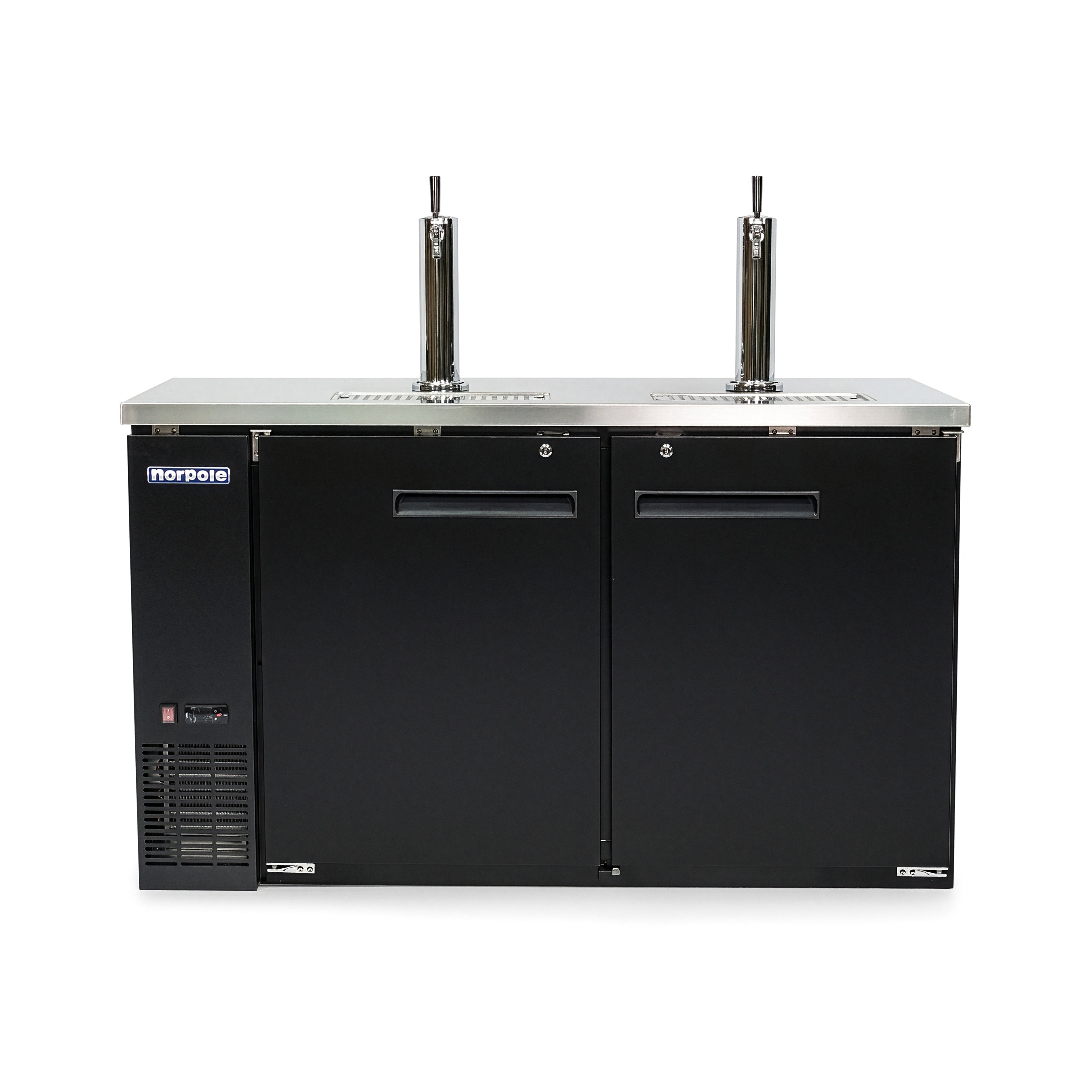 61 in. 16 cu. ft. 2 Door Direct Draw Beer kegerator Dispenser with Double Tap in Black