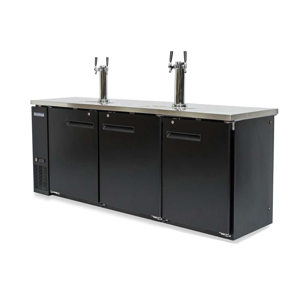 Commercial Three 1/2 Barrel Beer Keg Cooler with 2 Direct Taps in Black