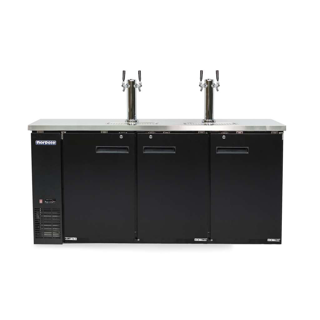 Commercial Three 1/2 Barrel Beer Keg Cooler with 2 Direct Taps in Black