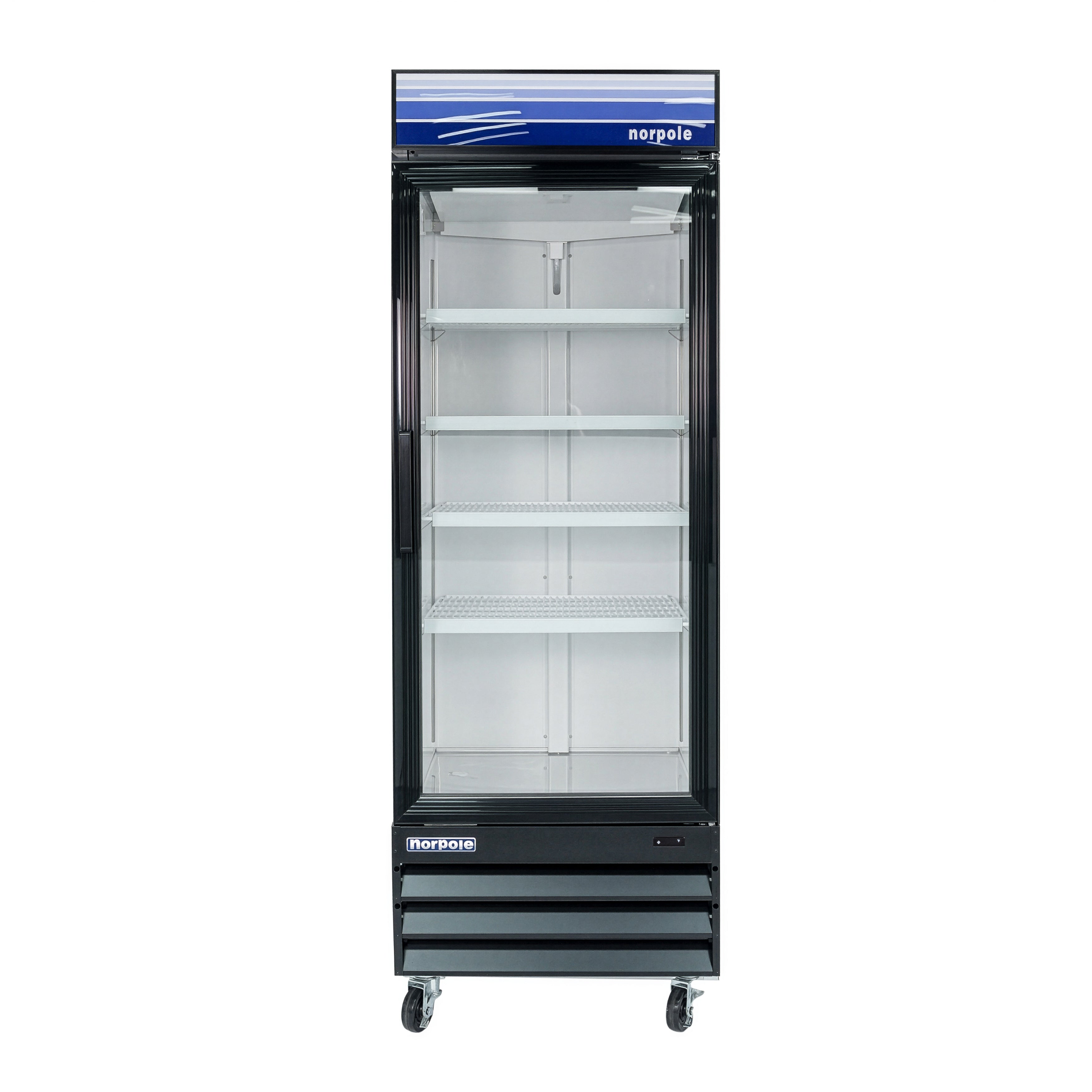 28 in. W 23 cu. ft. Single Swing Glass Door Refrigerator in Black