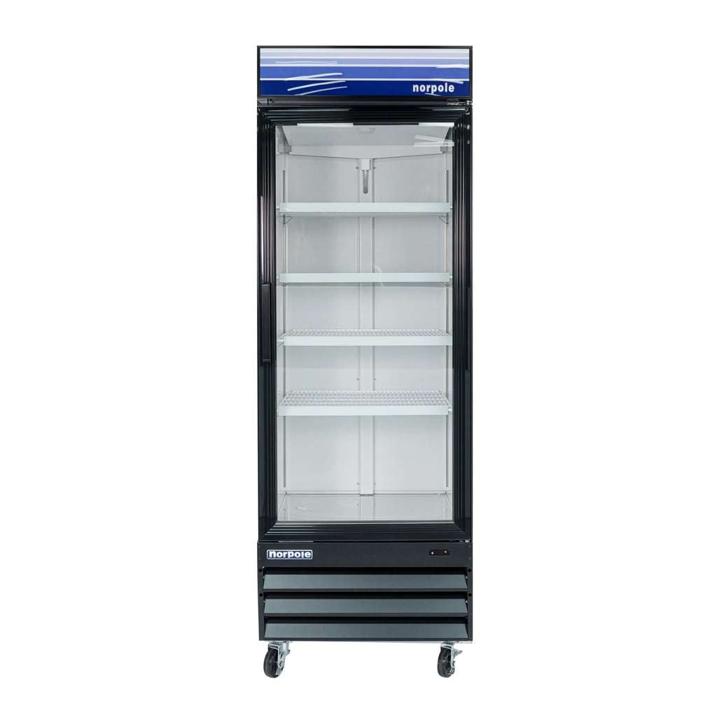 28 in. W 23 cu. ft. Single Swing Glass Door Refrigerator in Black