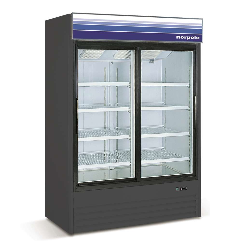 Commercial 45 cu. ft. 2-Sliding Glass Door Refrigerator in Black