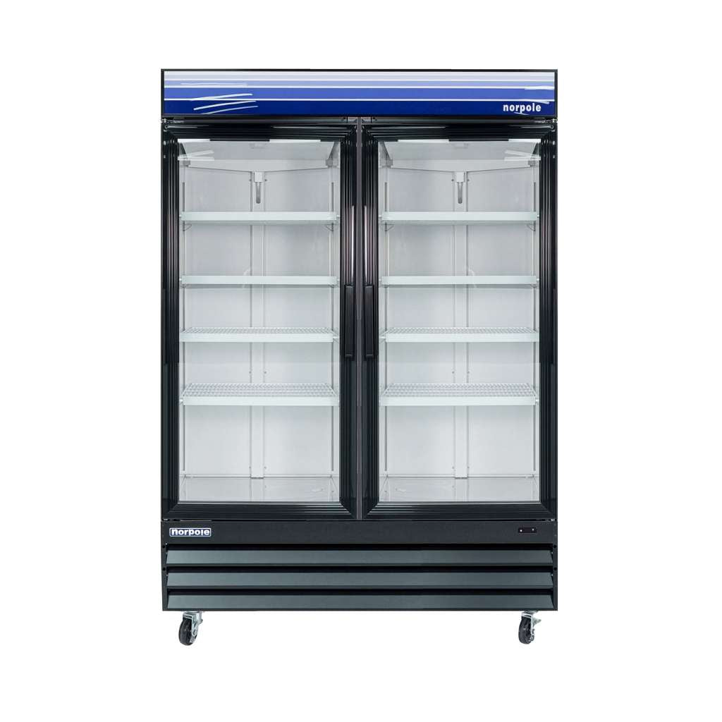 29 cu. ft. Commercial Double Door Merchandiser Freezerless Refrigerator in Black