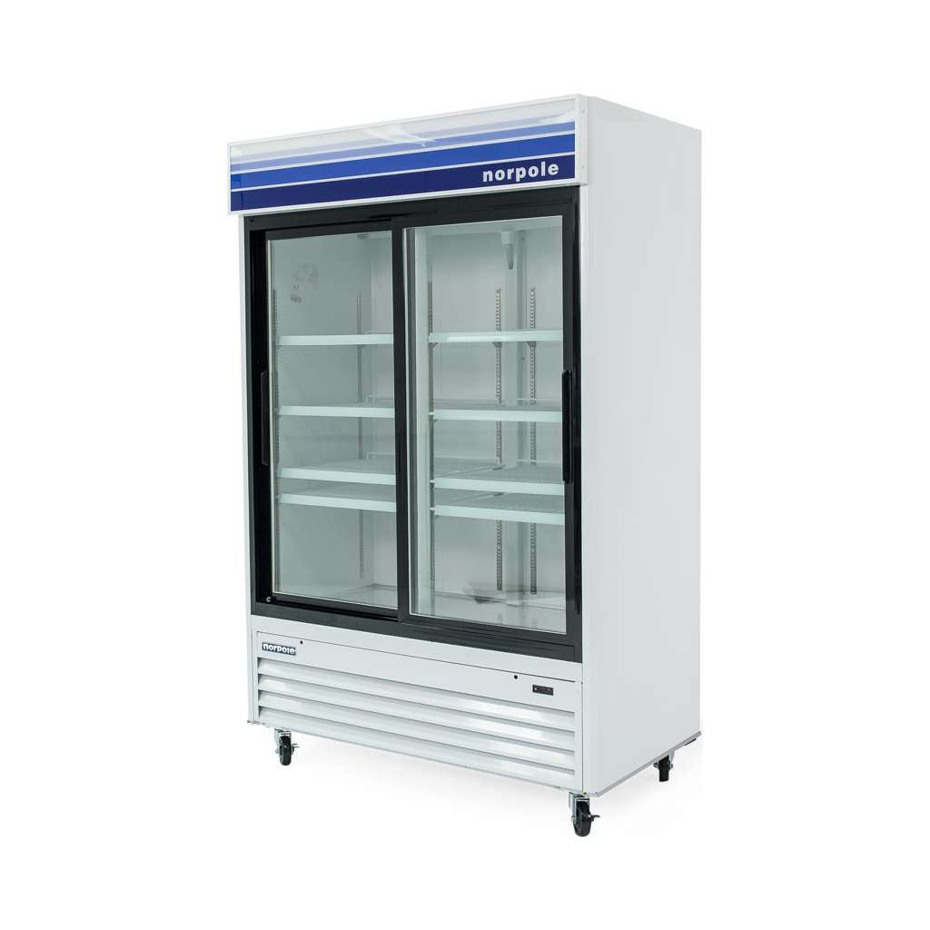 Commercial 53 in. W 45 cu. ft. Glass Door Refrigerator in White and Black