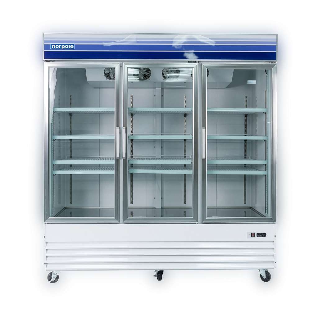 78 in. W 53 cu. ft. 3 Glass Door Reach-In Commercial Refrigerator in White
