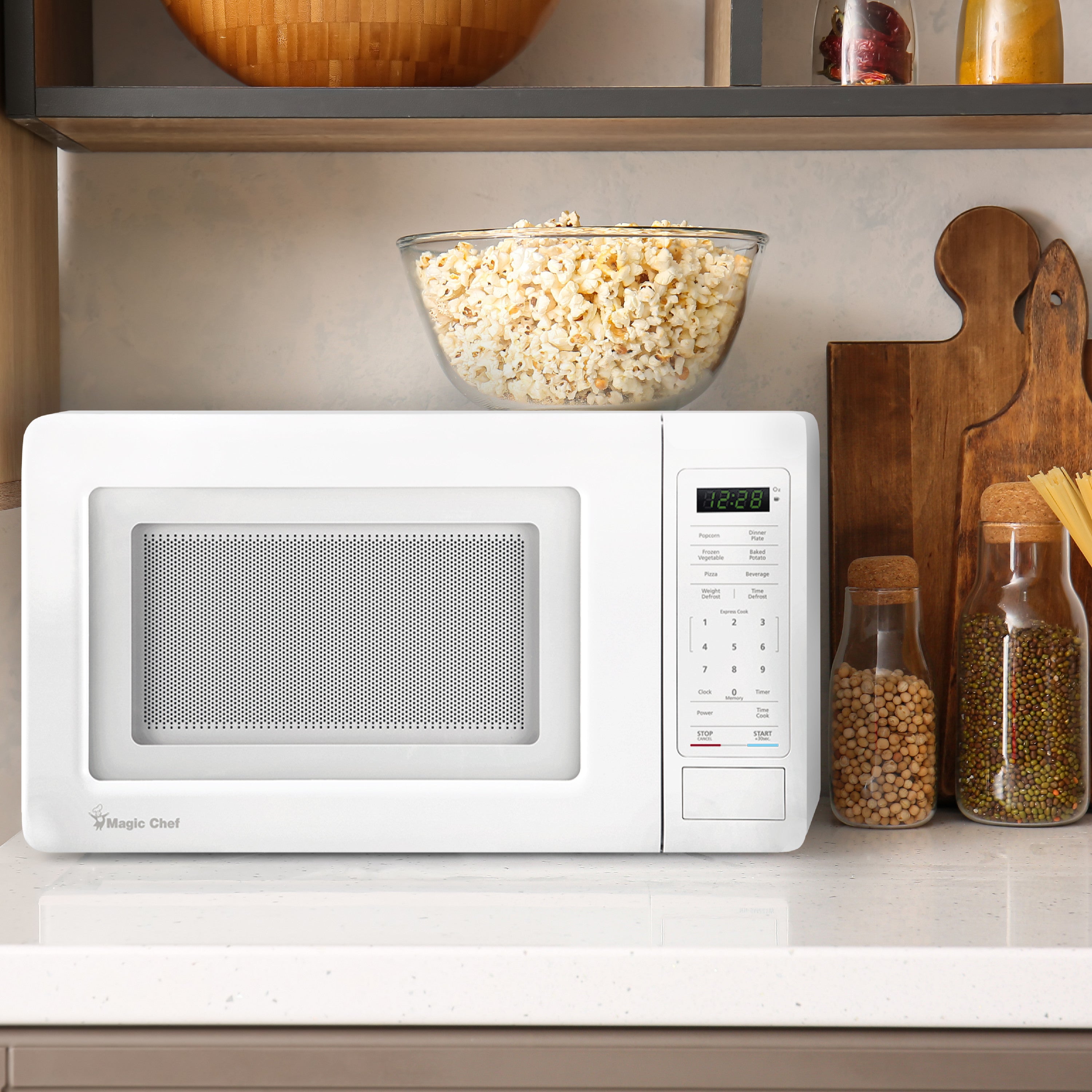 The Magic Chef Countertop Microwave has a compact