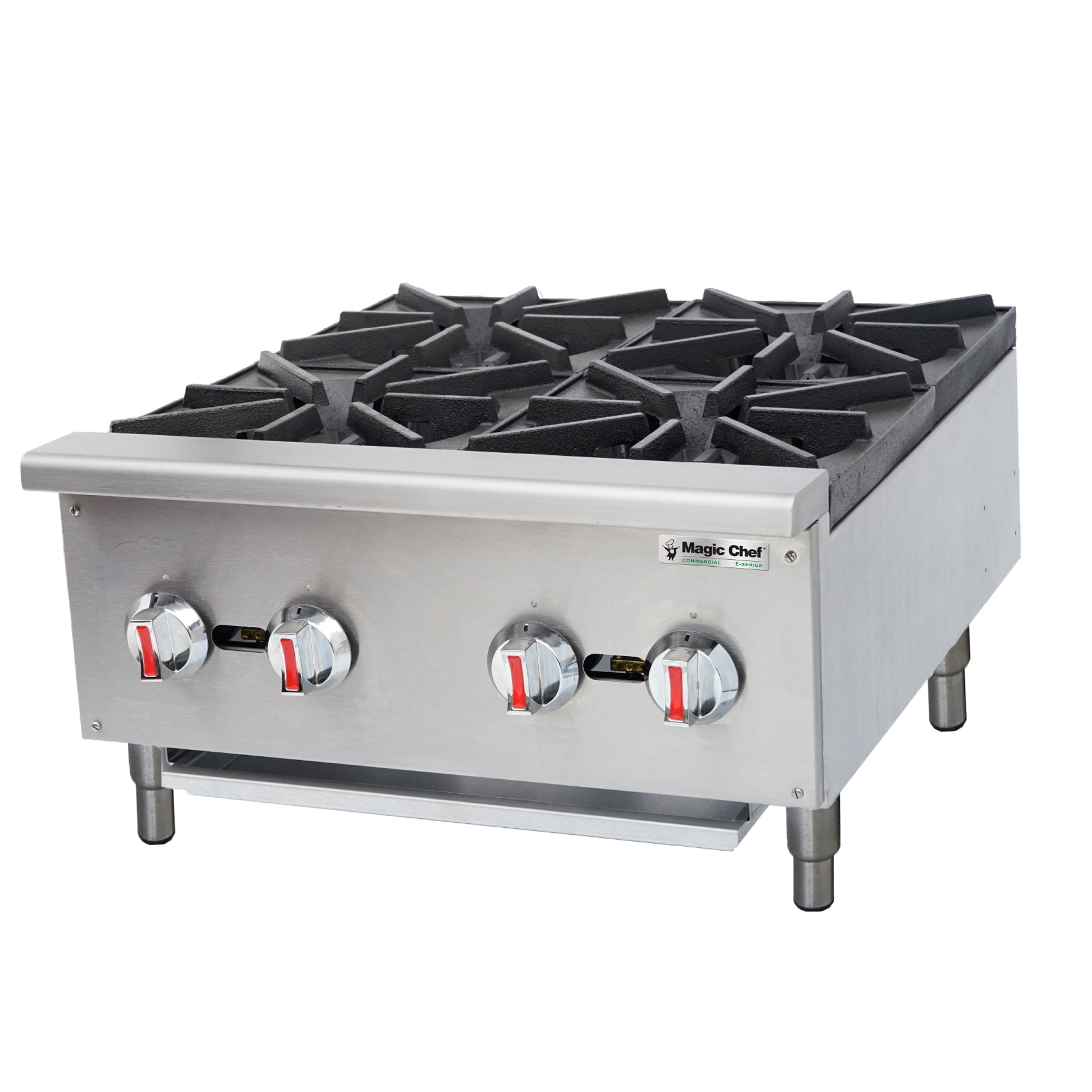 24 in. Commercial 4-Burner Countertop Gas Hotplate in Stainless Steel