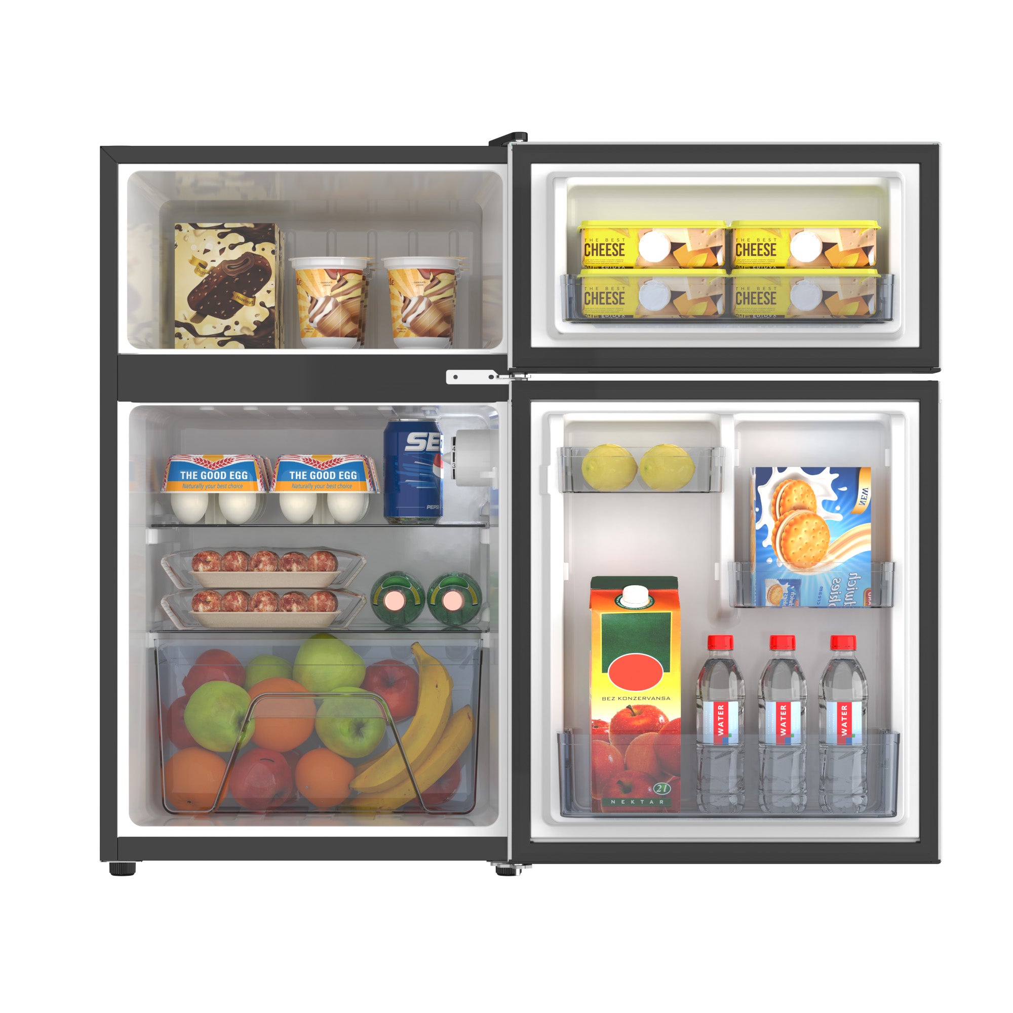 3.1 cu. ft. 2-Door Mini Refrigerator in Stainless Steel Look with Freezer,